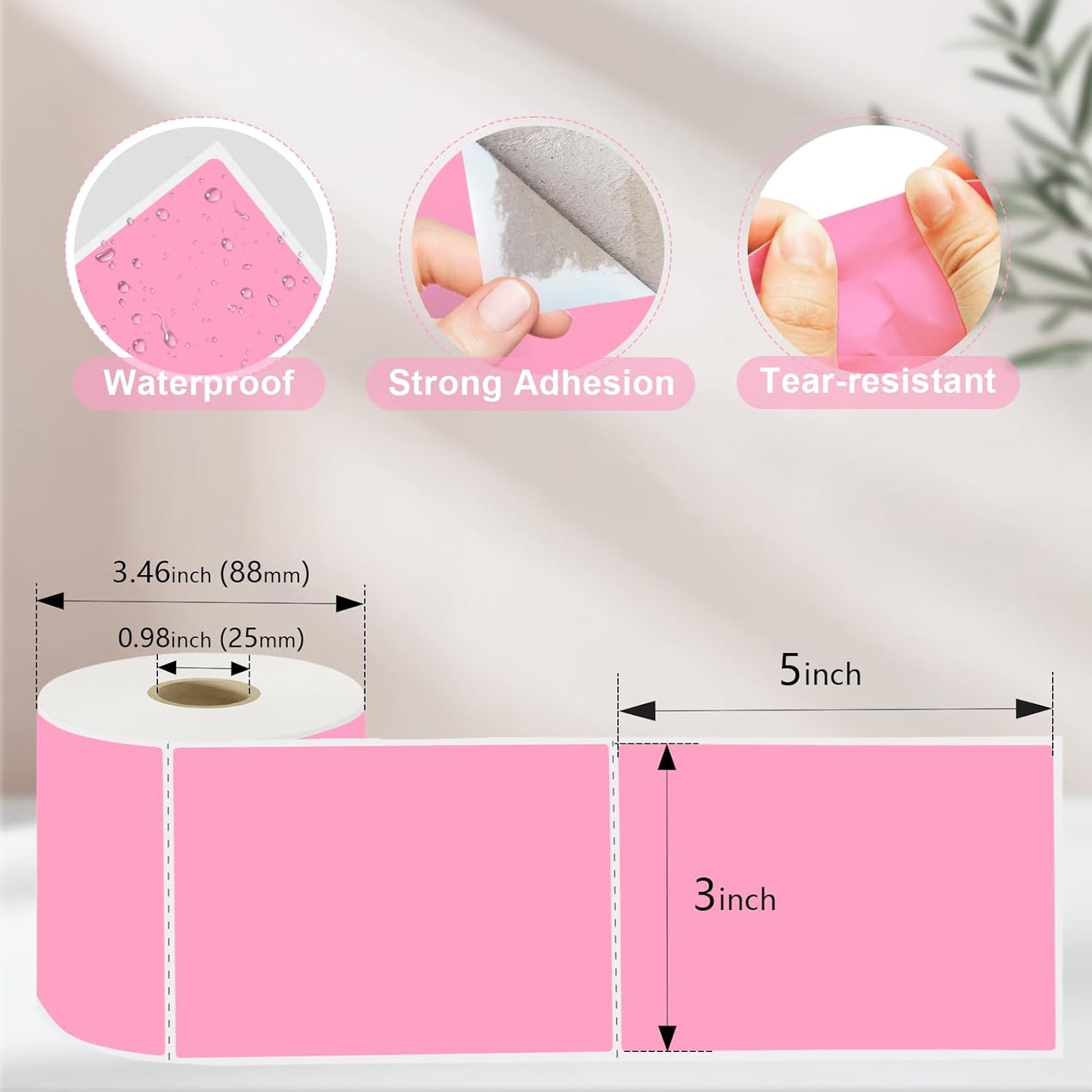 3 X 5 Inch Printable Waterproof Rectangle Color Coding Labels, 300 Per Roll Adhesive Color Coding Stickers for Bar-Codes, Address, Small Business Labeling, Inventory (Pink)