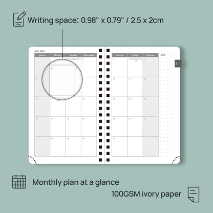 POPRUN Pocket Planner 2025-2026 (Spiral Hardcover - 4''x 6.25''), Daily Weekly and Monthly (July 2025 - June 2026) with Hourly Time Slots, for Purse, 100 GSM - Haze Blue