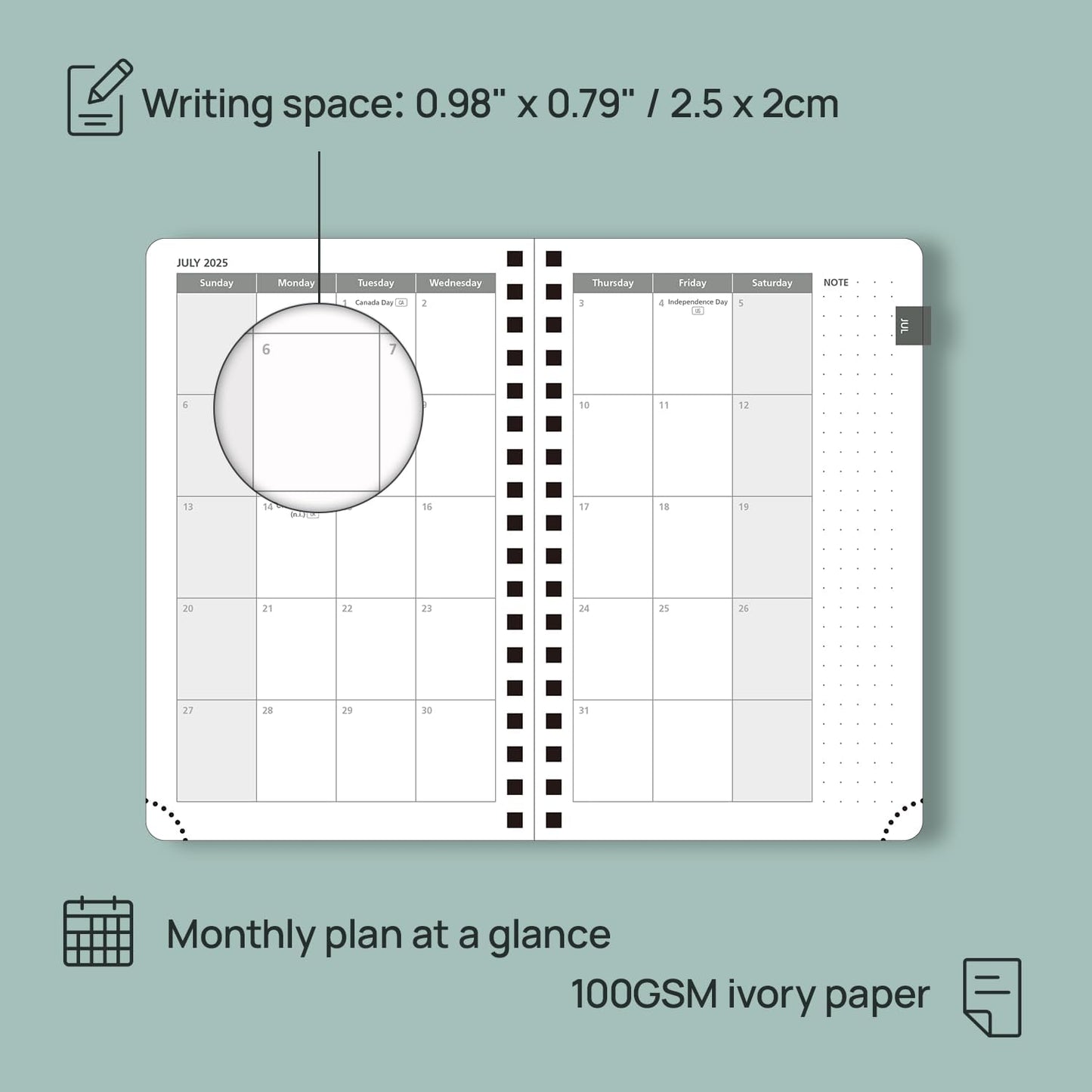 POPRUN Pocket Planner 2025-2026 (Spiral Hardcover - 4''x 6.25''), Daily Weekly and Monthly (July 2025 - June 2026) with Hourly Time Slots, for Purse, 100 GSM - Midnight Green