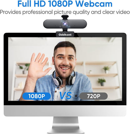 Full HD 1080P Webcam with Microphone, Auto-Light Balance, Rotatable Design,Privacy Cover, Plug and Play for Zoom, Skype,Web Conferencing - Compatible with Windows, Mac, Laptop, Desktop