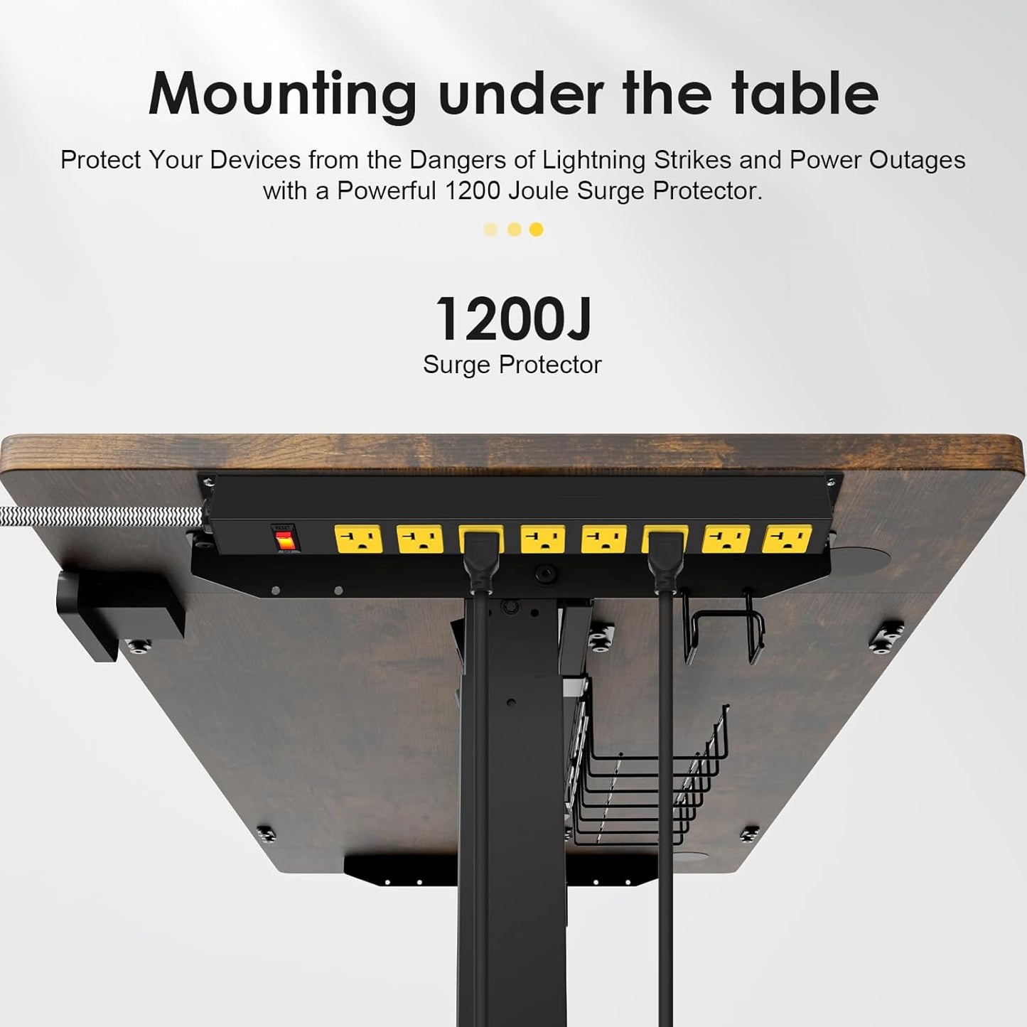 20Amp Power Strip Surge Protector, Long Metal 8-Outlets with Heavy Duty 20 amp 6Ft 12 Gauge Extension Cord for Garage Workshop & Industrial Use, 1200J