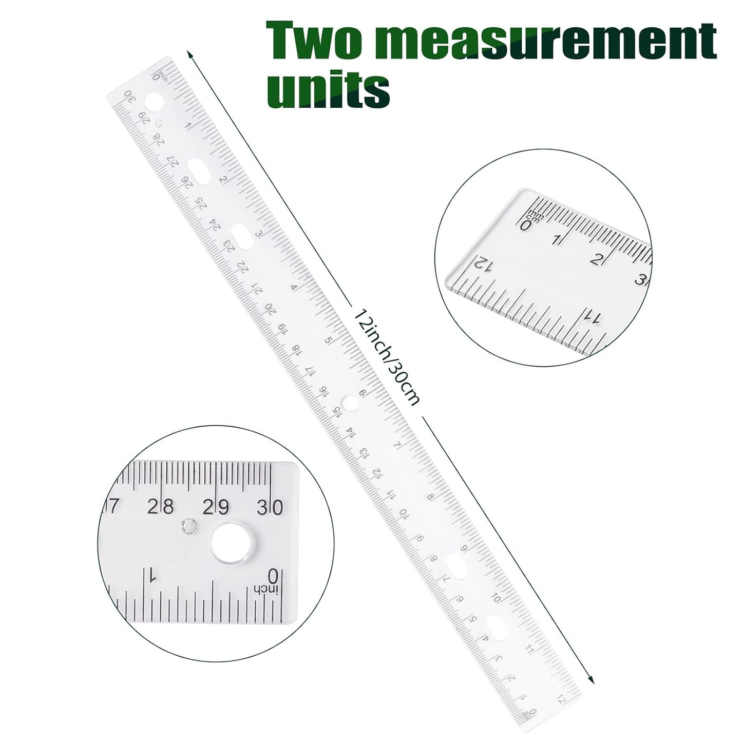 28 Pack Plastic Ruler 12 Inch Transparent Rulers - Metric Bulk for Kids School Office Classroom, Clear