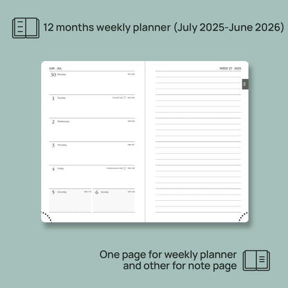 POPRUN Planner 2025-2026 Weekly Notebook for Purse(Pocket Size 4''x 6.25'') Small Academic Calendar (JUL.25 - JUN.26) with Monthly Tabs, Leather Soft Cover, Inner Pocket, 100 GSM - Royal Blue