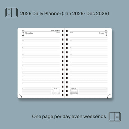 POPRUN 2026 Daily Planner One Page A Day - [8.5" x 5.75" Wire-Bound Hard Cover] Agenda 2026 Hourly Appointment Book with Monthly Calendar, Inner Pocket, Ivory Paper - Violet