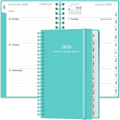 2026 Pocket Planner/Calendar - 2026 Planner from January 2026 - December 2026, Planner 2026 with 12 Tabs, Twin-Wire Binding, Inner Pocket, 3.75" x 6.75, Teal