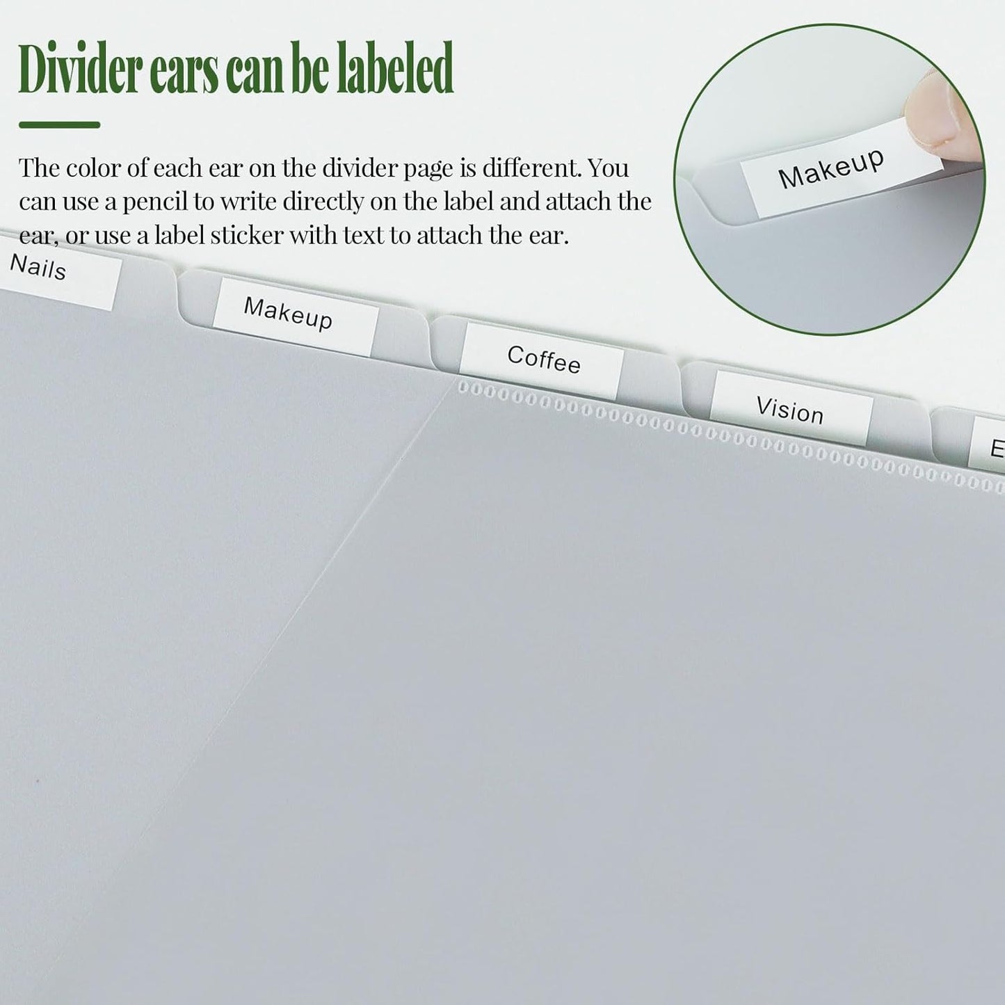 5 tab dividers for 3 Ring Binder with Pockets, Plastic Dividers with Clear Front Pocket, 5-tab Index Dividers with 3 Holes Punched for School & Office Supplies (Grey)