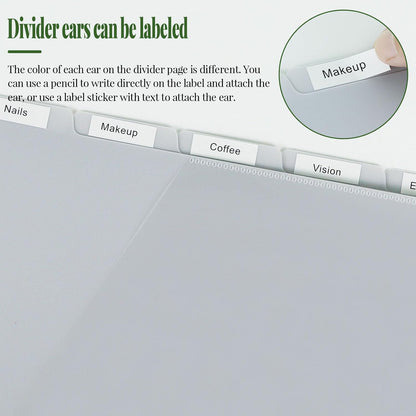 Koqye 5 Tab Dividers for 3 Ring Binder with Pockets, Plastic, Letter Size, Grey