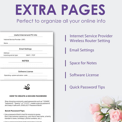 Elegant Password Book with Alphabetical Tabs - Hardcover Password Book for Internet Website Address Login - 7" x 10" Password Keeper and Organizer w/Notes Section & Back Pocket (Violet Purple)