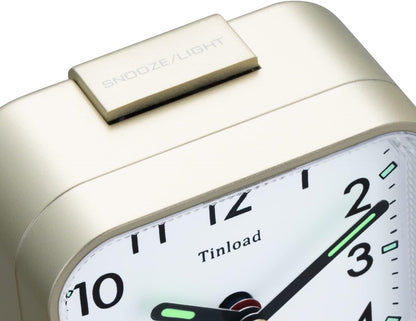 Small Battery Operated Analog Travel Alarm Clock Silent Non Ticking,Gentle Wake, Ascending Beep Sounds, Snooze,Lighted on Demand,Easy Set(Gold)
