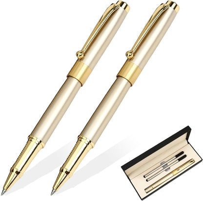 YIVONKA Ballpoint Pen Black Refill,Luxury Ballpoint Line width 0.5mm,Best Ball Pen Gift Set for Men & Women Professional Executive,Office,Nice BallPens Classy Gift Box (2 Gold)