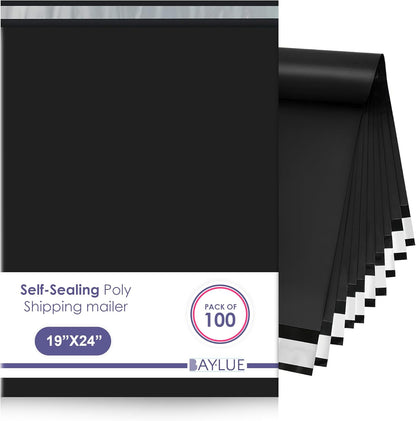 Black Large Poly Mailers 19x24 Inch | Strong Adhesive Self-Seal Mailer Bags | Tear, Tamper, Water Resistant Shipping Envelopes | Thick Strong polymailer Bags XL Clothing Shipping Bags | 100 Pcs Bulk