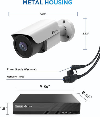 4COVR PoE Security Camera System, AI Human/Vehicle Detection, 8 Channel 8MP PoE NVR 2TB HDD, 6Pcs 8MP Wired Commercial Bullet IP Camera IP67 Night Vision, 24/7 Home Surveillance Outdoor, LY37EX8M0806