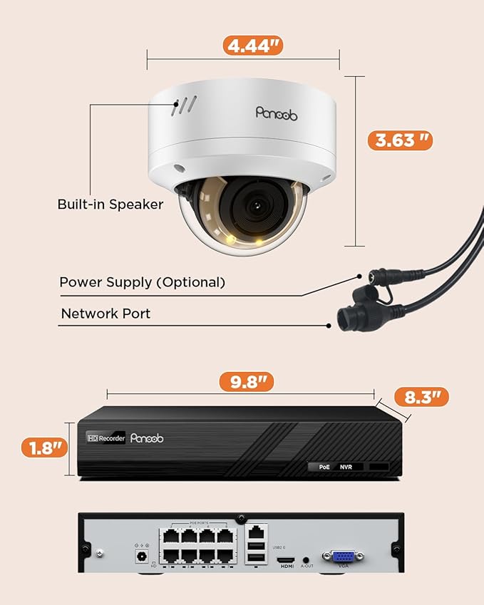 PoE Security Camera System 4K, 8X 8MP IK10 Vandal Proof Dome Cameras Outdoor, AI Human Vehicle Detection, Smart Color Night Vision, 2 Way Audio, 4K 8CH PoE NVR with 2TB HDD, PD54Y0808-8M