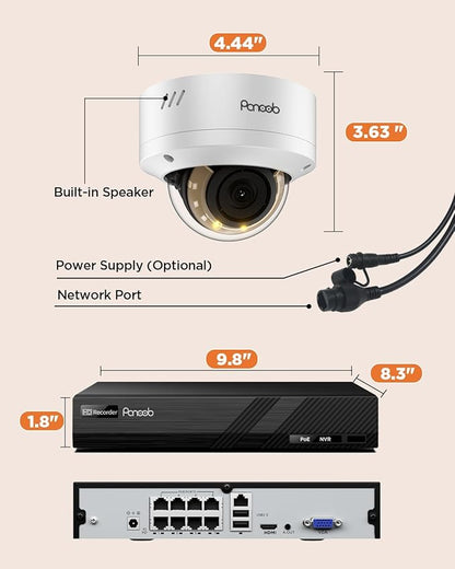 PoE Security Camera System 4K, 8X 8MP IK10 Vandal Proof Dome Cameras Outdoor, AI Human Vehicle Detection, Smart Color Night Vision, 2 Way Audio, 4K 8CH PoE NVR with 2TB HDD, PD54Y0808-8M