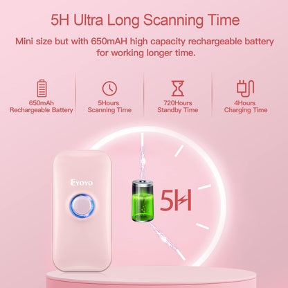 Eyoyo Mini 1D Bluetooth Barcode Scanner, 3-in-1 Bluetooth & USB Wired & 2.4G Wireless Barcode Reader Portable Bar Code Scanning Work with Windows, Android, iOS, Tablets or Computers(Pink)