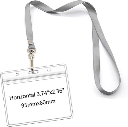 Lanyards with Id Holder Name Badges Waterproof Name tag Badge Holders with Neck Lanyard Swivel J-Hook Clip 50 Pack (Gray, Horizontal)