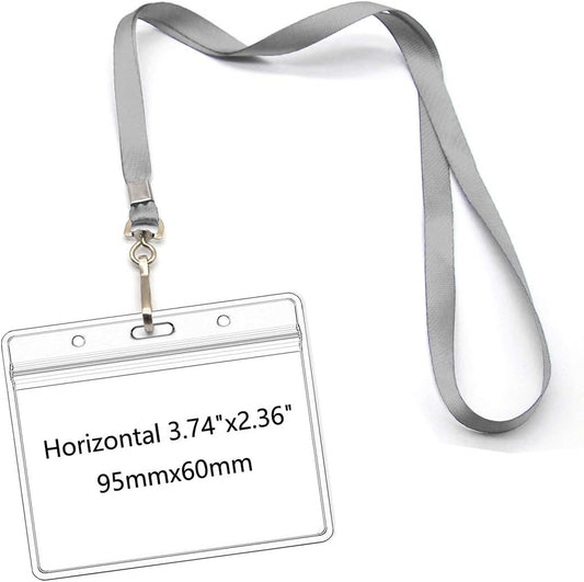 Lanyards with Id Holder Name Badges Waterproof Name tag Badge Holders with Neck Lanyard Swivel J-Hook Clip 50 Pack (Gray, Horizontal)