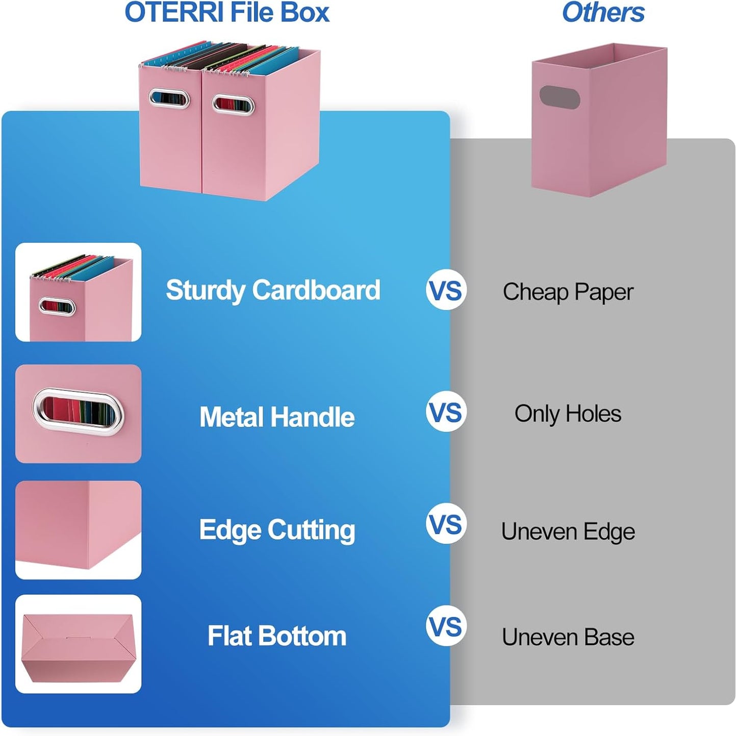 Oterri File Organizer, 8 Packs Small Storage Box, Cardboard File Folder Organizer, Collapsible File Box for Hanging File Folders Letter Size, Portable Filing Organizer with Handle (Pink