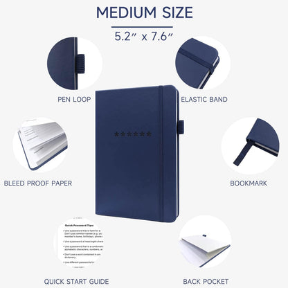 Password Book with Alphabetical Tabs – Hardcover Internet Address & Password Organizer – Password Keeper Notebook for Computer & Website – 5.2 x 7.6" Log-in Password Journal w/Thick Paper (Navy Blue)