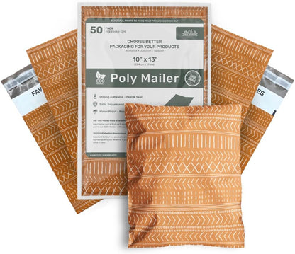 Poly Mailers 10x13 Inch 50 Pack Medium Shipping Bags Strong Thick Mailing Envelopes | Self Sealing Adhesive | Waterproof & Tear Resistant | Small Business Packaging for Clothing - Boho Brown