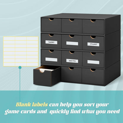 Cholemy Trading Card Storage Box 15000+ with 70 Cardboard Storage Divider, Label Sticker for Collection Compatible with TCG, Sport Cards(4 Row, 3 in A Row,Black)