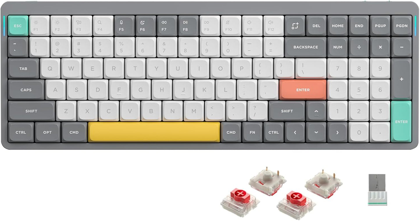 nuphy Air96 V2 Wireless Mechanical Keyboard,100 Keys RGB Backlit Keyboard,Supports Bluetooth 5.1,2.4G and Wired Connection,for PC/Laptop/Windows/Mac -Grey Gateron Red Switch