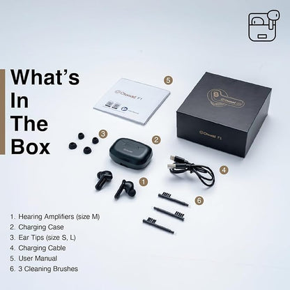 F1-S OTC Hearing Aids for Seniors, Rechargeable Battery, Bluetooth App Control & AI Noise Reduction, Invisible Design, Includes 3 Cleaning Brushes