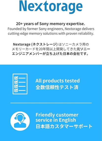Nextorage 64GB SDXC UHS-II V90 Japanese Brand pSLC Max. Write Speed 299MB/s Max. Read Speed 300MB/s 4K Recording NX-F2PRO64G SD Card Memory for Camera