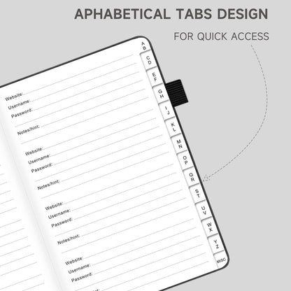 Password Book with Alphabetical Tabs – Hardcover Internet Address & Password Organizer – Password Keeper Notebook for Computer & Website – 5.2 x 7.6" Log-in Password Journal w/Thick Paper (Black)