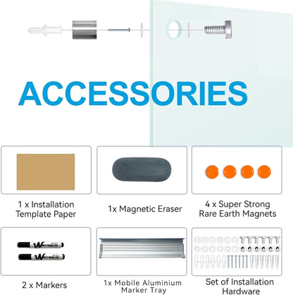 Magnetic Glass Whiteboard - 72"X48" Dry Erase White Board Frameless Glass Boards with Super Strong Magnets, Wall Mounted for Office, School and Home