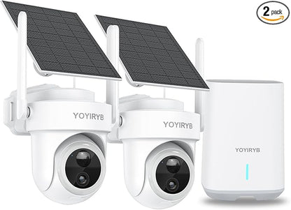 Security Cameras Wireless Outdoor, No Subscription, 4K Solar-Powered Home Security Cameras System with 360° Pan & Tilt, Color Night Vision, Auto Tracking, Easy Setup, 5G & 2.4G WiFi, 2 Cam-Kit