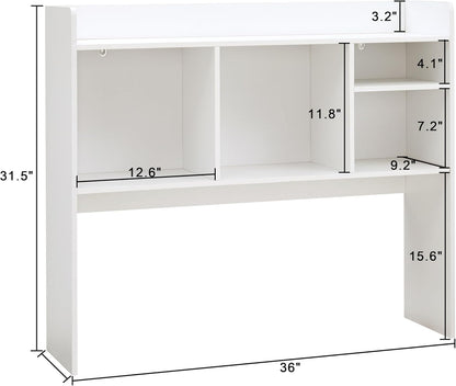Desktop Bookshelf, Wooden Desk Storage Hutch with 6 Shelves for Computer Desk, 3-Tier Desktop Display Organizer Rack for Office Home (White)