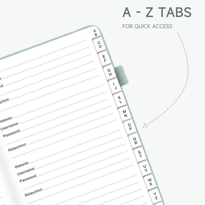 Password Book with Alphabetical Tabs – Hardcover Internet Address & Password Organizer – Password Keeper Notebook for Computer & Website – 5.2 x 7.6" Log-in Password Journal w/ Thick Paper (Mint Green)