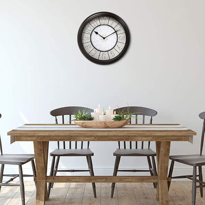 Presentime & Co. 12.6" Illuminated Farmhouse Wall Clock, Silent Battery Operated Night Light Wall Clock with Smart LED Sensor for Living Room, Bathroom, Kitchen, Home Office, Oil Rubbed Bronze Finish