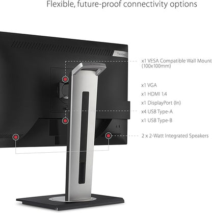 ViewSonic VG2748A 27 Inch IPS 1080p Ergonomic Monitor with Ultra-Thin Bezels, HDMI, DisplayPort, USB, VGA, and 40 Degree Tilt for Home and Office, Black