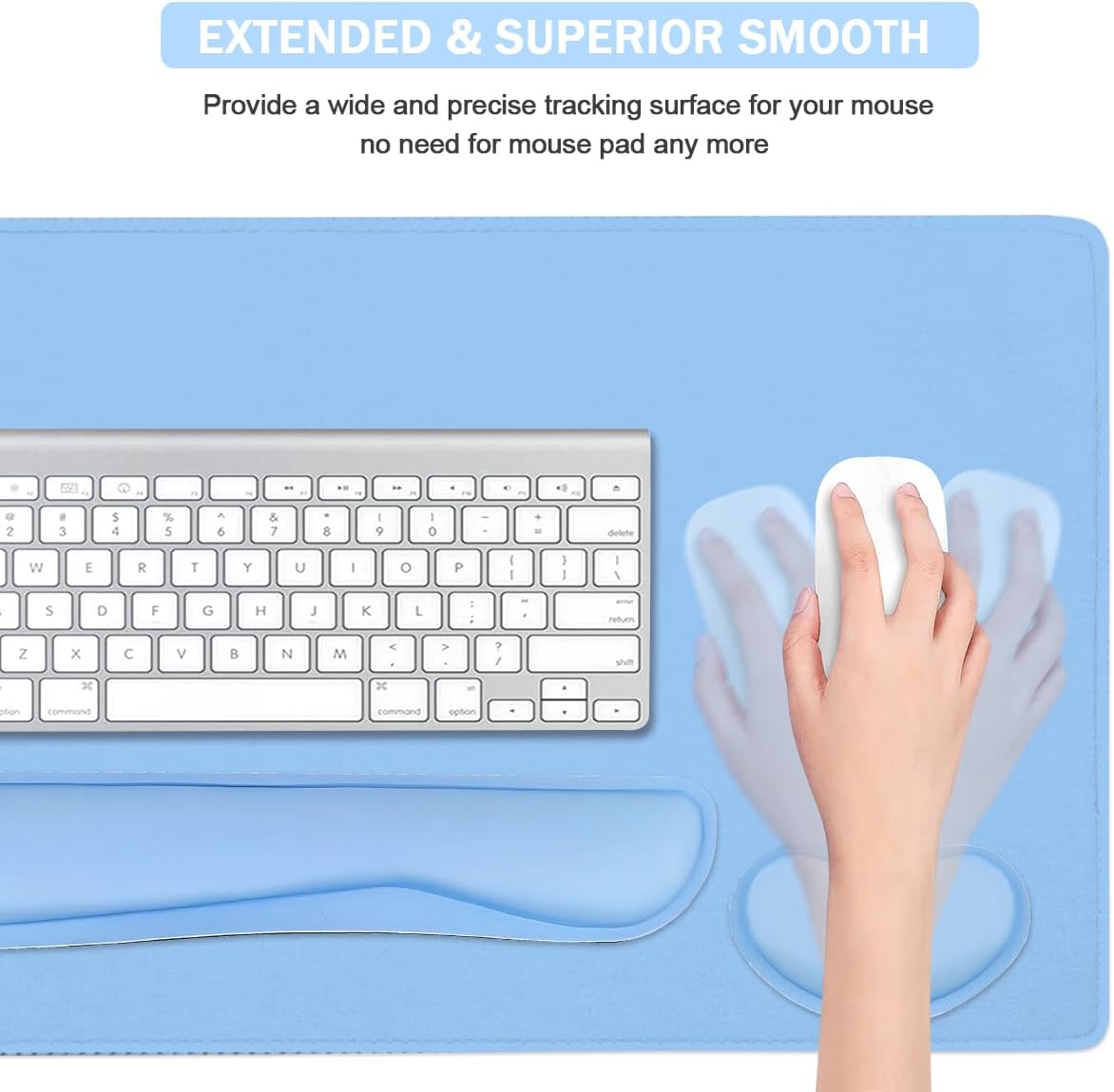 Large Keyboard Mouse Pad Set, Extended Mouse Pad+Keyboard Wrist Rest Support, Memory Foam Ergonomic Easy Typing, 4Pcs (35.4×15.14 in) Desk Pad Set for Home Office Study Game - Blue