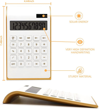 Calculator, 10 Digits Solar Battery Basic, Dual Powered Desktop Calculator, Tilted LCD Display, Inclined Design Slim Desk Calculator by Sportsvoutdoors (White)