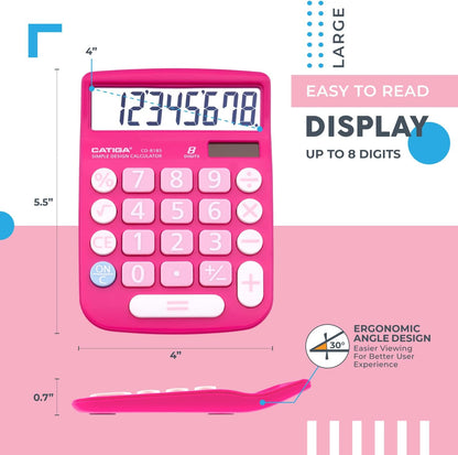 CATIGA Desktop Calculator 8 Digit with Solar Power and Easy to Read LCD Display, Big Buttons, for Home, Office, School, Class and Business, 4 Function Small Basic Calculators for Desk, CD-8185