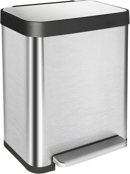 10 Gallon Stainless Steel Trash Can with Removable Inner Bucket, Soft Close Lid, and Hands-Free Foot Pedal - Modern Kitchen Waste Bin