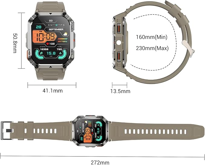 Military Smart Watch for Men (Answer/Make Calls), 2.01" Fitness Watch Tracker with 100-Day Battery/Flashlight/Compass/Heart Rate/120+ Sports Modes/IP68 Waterproof Smartwatch for iOS Android(2 Straps)