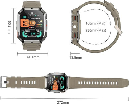 Military Smart Watch for Men (Answer/Make Calls), 2.01" Fitness Watch Tracker with 100-Day Battery/Flashlight/Compass/Heart Rate/120+ Sports Modes/IP68 Waterproof Smartwatch for iOS Android(2 Straps)
