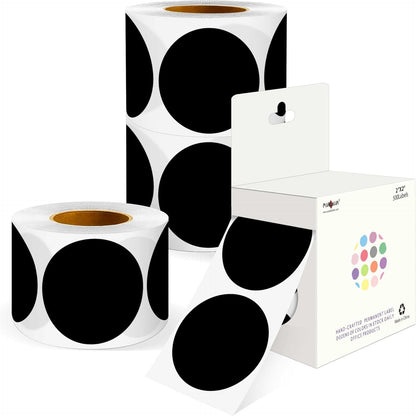 PARLAIM 2 inch Round Color-Code Dot Sticker Labels, 4 Rolls 2000 Adhesive Label Pack in Dispenser Box, Black