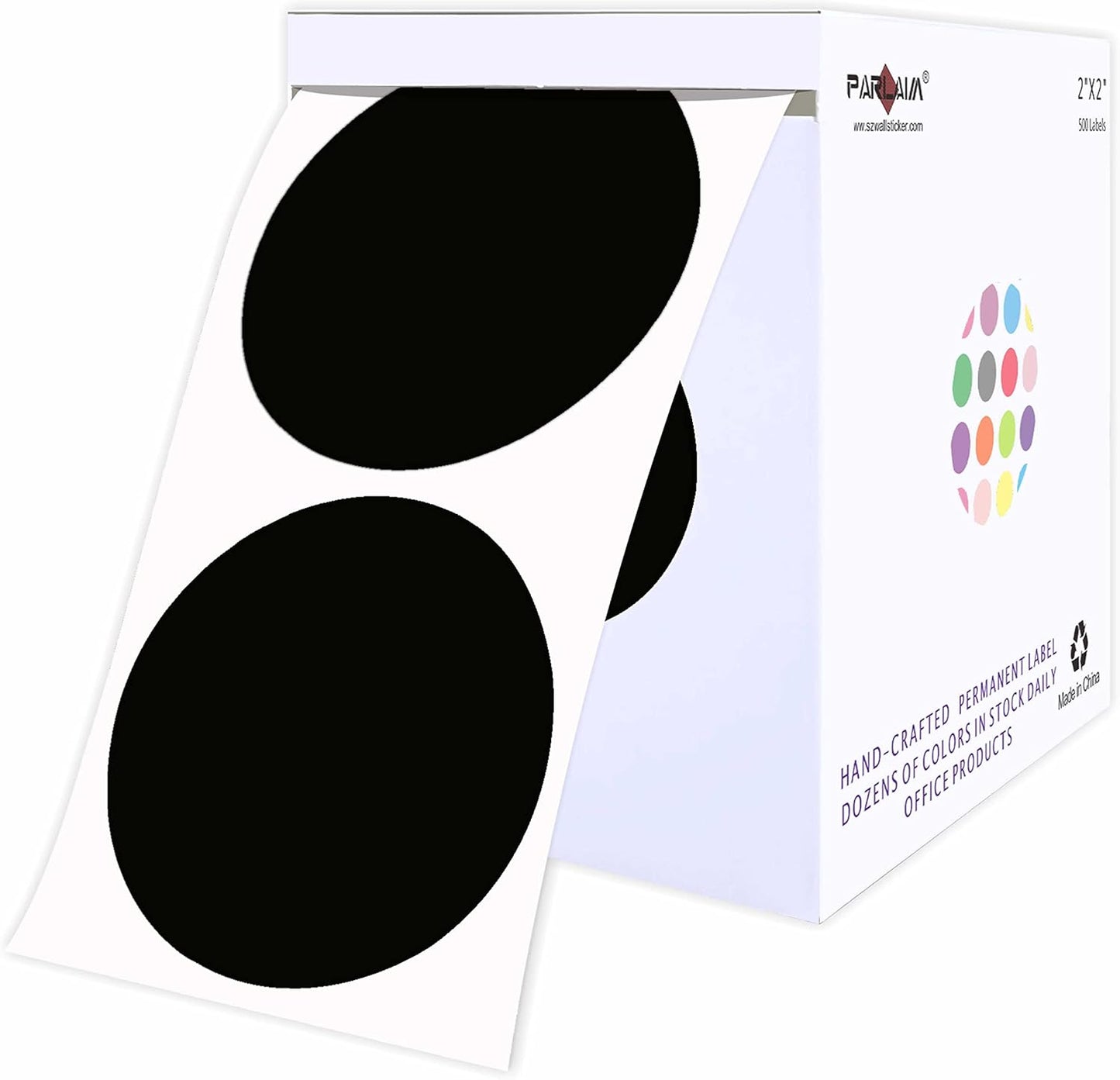 PARLAIM 2" Black Round Color-Code Circle Dot Labels on a Roll, 500 Stickers, 2 inch Diameter for Inventory Garage Sale Office School