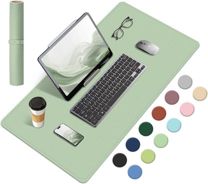 Dual-Sided Desk Pad, Natural Cork & PU Leather Mouse Pad for Desk, Desk Pad Protector, Non-Slip Desk Mat for Office and Home Work, (Light Green, 23.6" x 13.7")