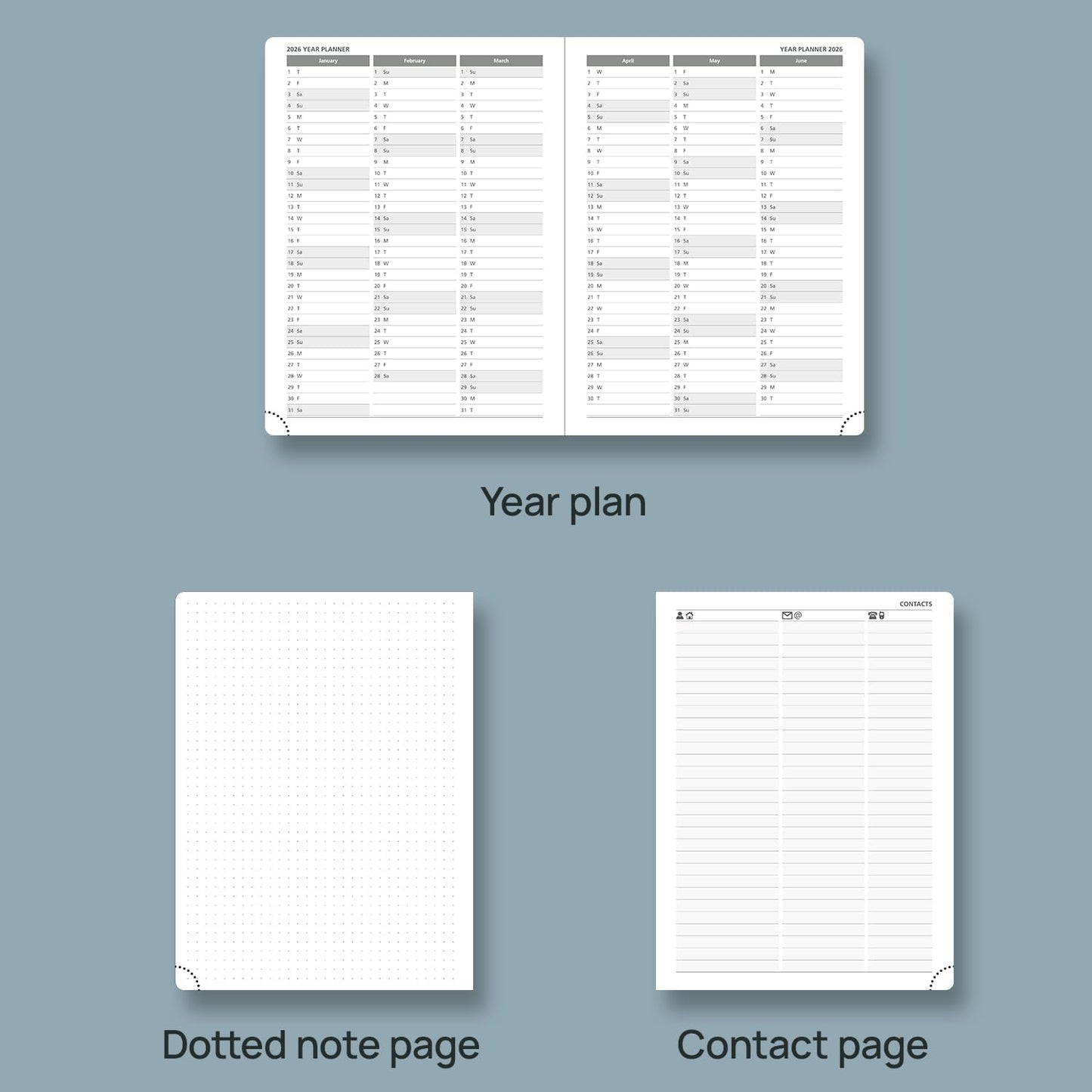 POPRUN Planner 2025-2026 (Medium 6.75''x 8.75''), Horizontal Weekly Notebook Jul.2025 - Jun.2026, Academic Appointment Book with Monthly Tabs, Leather Hardcover, Inner Pocket, 100 GSM - Soft Pink