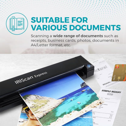 IRIScan Express v4 8PPM Portable Document Scanner - Simplex: Scan Directly to PDF, Word, Excel and Bus. Cards to Outlook. Receipt Scanner for Computers with USB Connectivity (Windows Only)