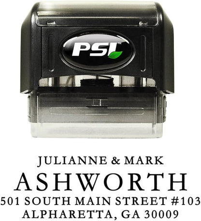 Self Inking Return Address Stamp - Custom 4 Line Personalized Address Stamp for Envelopes, Wedding Invitations, Business, Mailing Labels, Black Ink (All Serif)