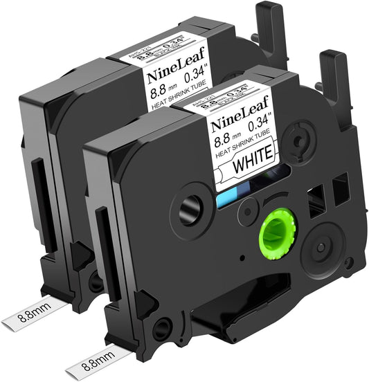 NineLeaf 2PK Compatible for Ptouch HSe-221 HSe221 HS-221 HS221 8.8mm 0.34 Black on White Heat Shrink Tubes for PT-D400 PT-D400AD PT-D450 PT-D600 Label Maker Tapes