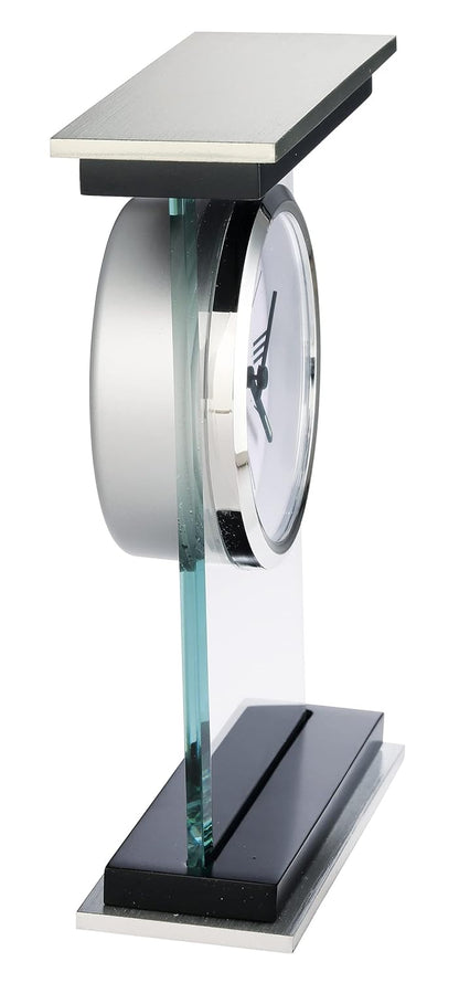 Howard Miller Bryant Tabletop Alarm Clock – Modern Desk Clock with Silent Sweep Seconds Luminous Hands Roman Numeral Markers & Bracket Style Design Satin Finish for Home Office & Desktop Decor