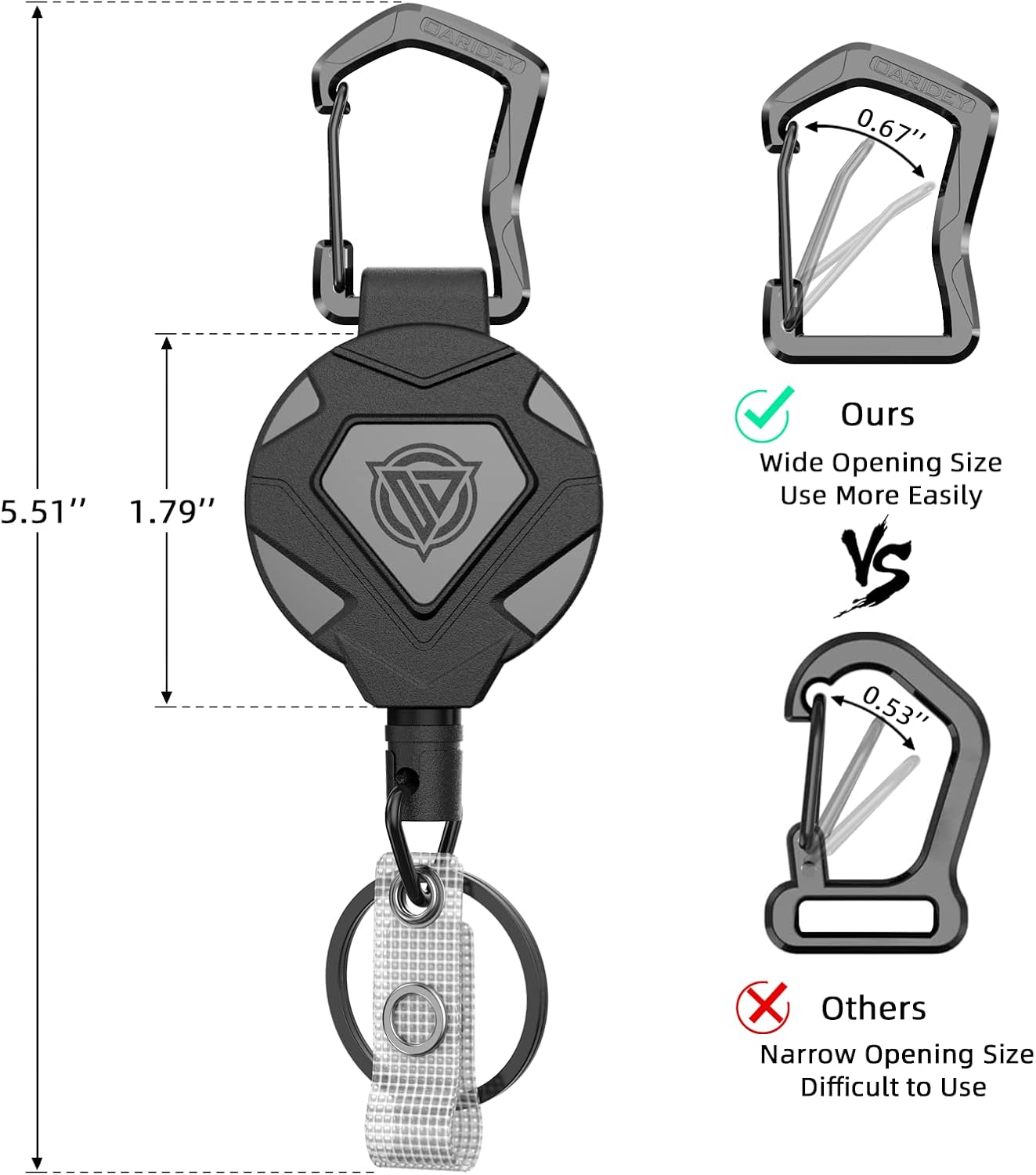 Oaridey 2 Pack Retractable Keychain Heavy Duty, Badge Reels Retractable, Tactical ID Badge Holder with Upgraded Zinc Alloy Carabiner, 31.5'' Coated Steel Cord, Bearing 8.0 oz
